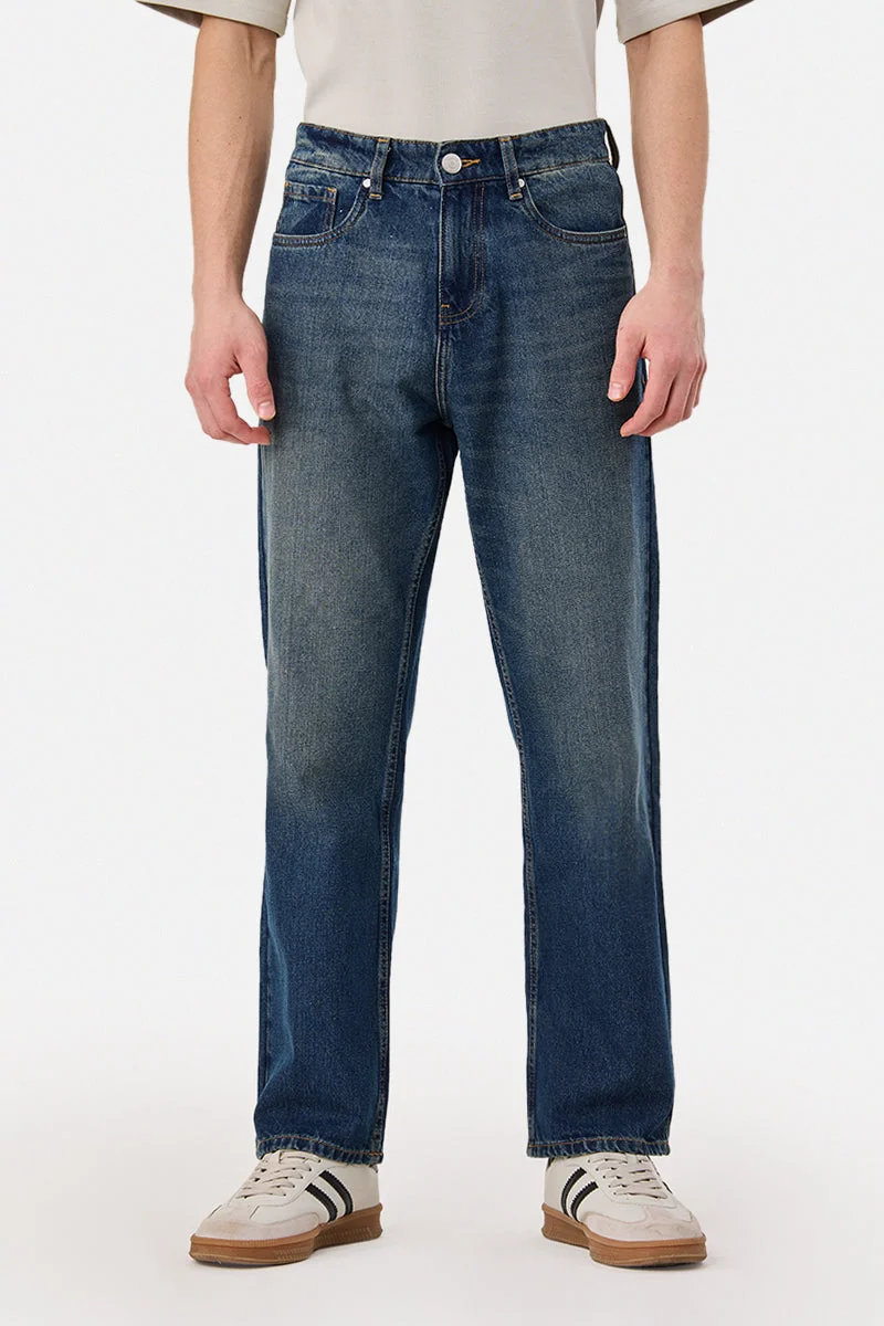 SNITCH Blue Straight Fit Washed Jeans for Men | Best Price UAE